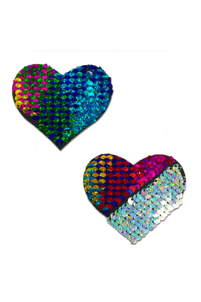 Rainbow And Silver Glitter Color Changing Sequin Heart Nipple Pasties Pasties PASTEASE 