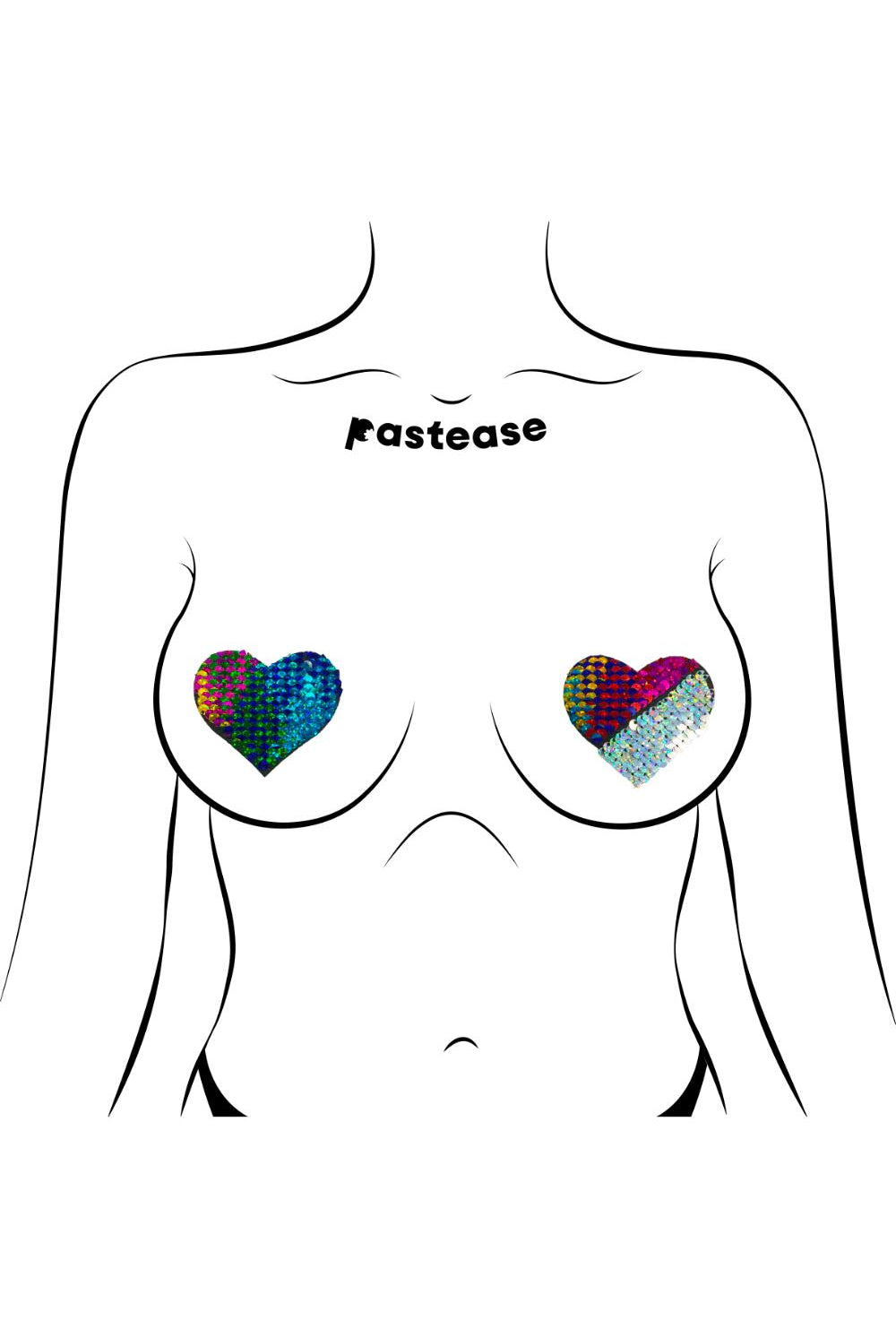 Rainbow And Silver Glitter Color Changing Sequin Heart Nipple Pasties Pasties PASTEASE