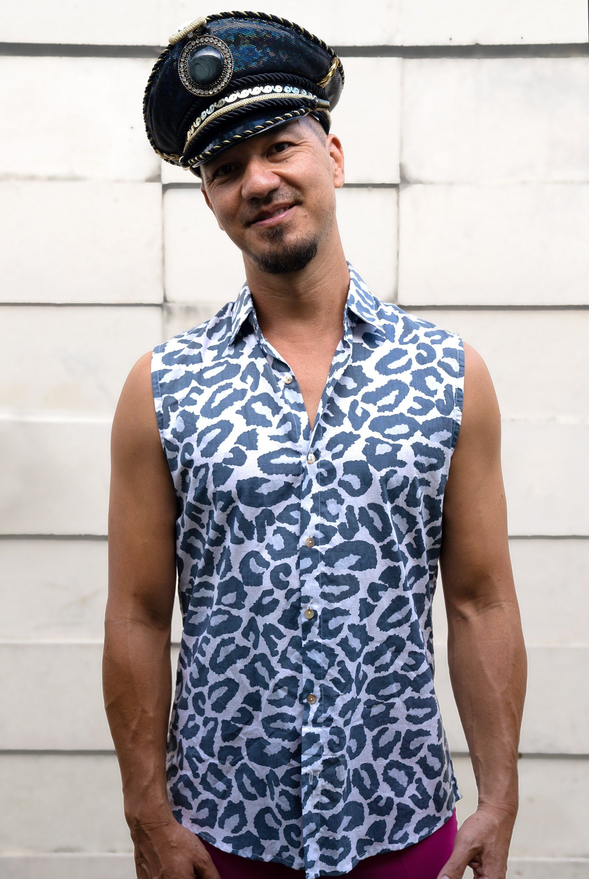 Dusty Leopard Sleeveless Button Down Shirt - Limited Edition Mens Tops SEA DRAGON STUDIO