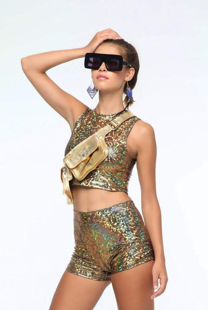 Metallic Gold Double Pocket Leather Festival Belt Leather SEA DRAGON STUDIO