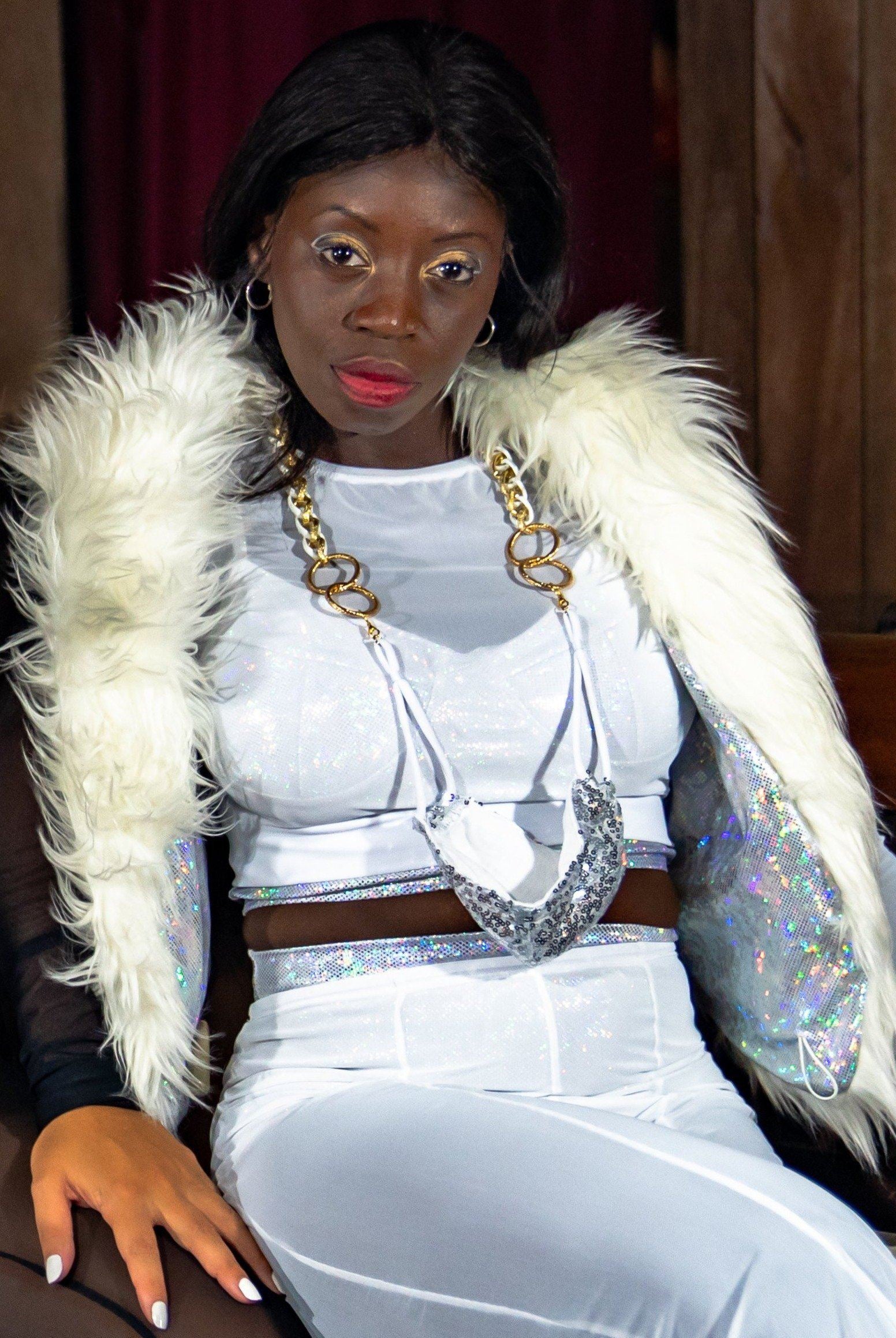 Reversible Candy Flip Fur Vest Womens Tops SEA DRAGON STUDIO White Fur & Playa White XSMALL