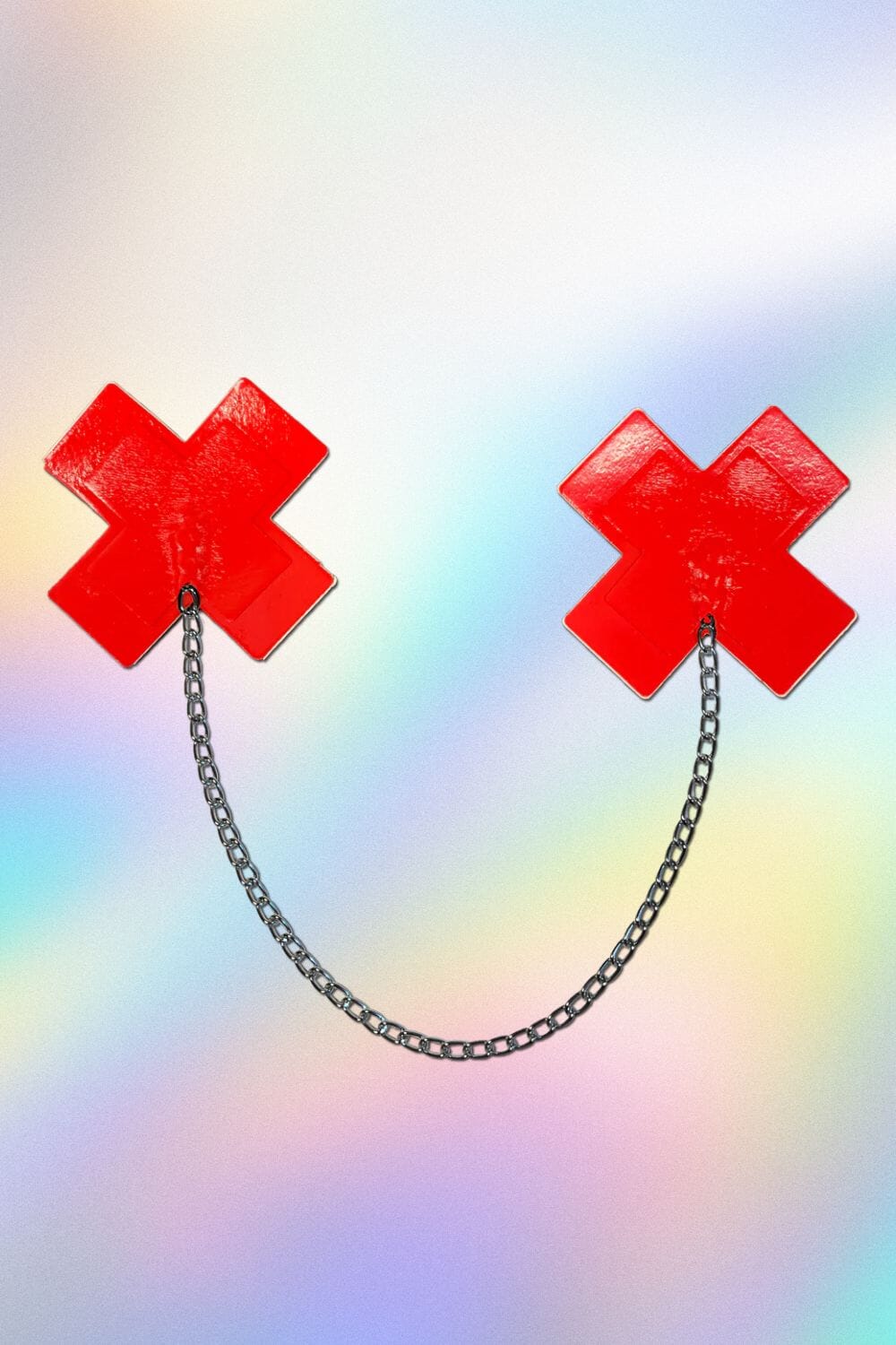 Chained Red Patent Leather Vinyl Cross Nipple Pasties by Pastease Pasties PASTEASE 