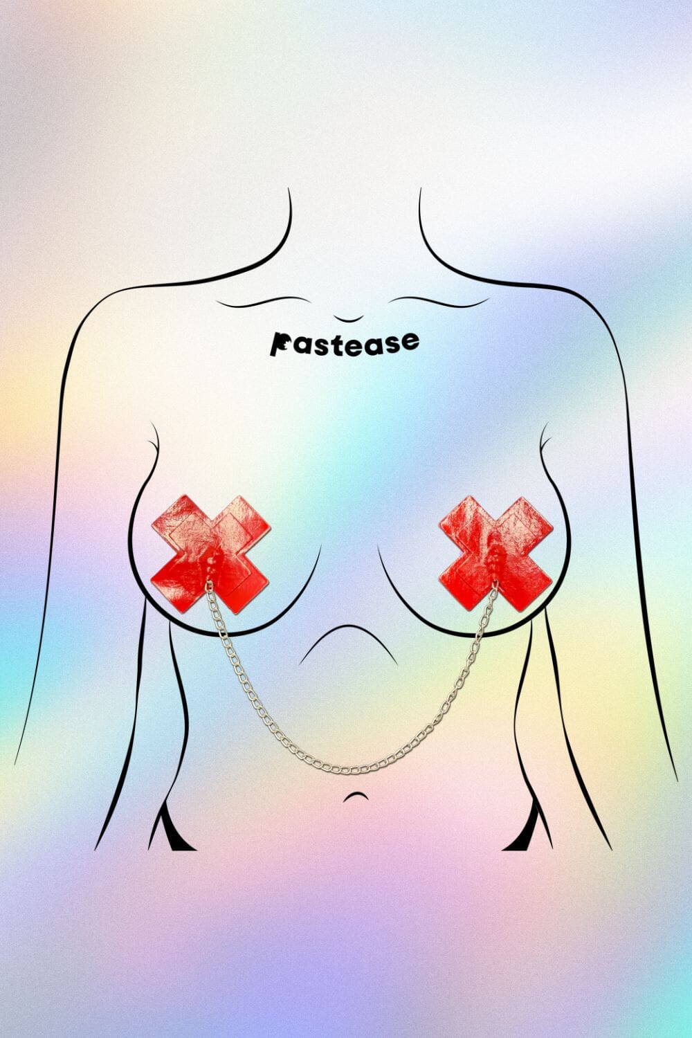 Chained Red Patent Leather Vinyl Cross Nipple Pasties by Pastease Pasties PASTEASE 