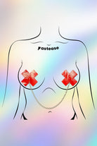 Chained Red Patent Leather Vinyl Cross Nipple Pasties by Pastease Pasties PASTEASE 
