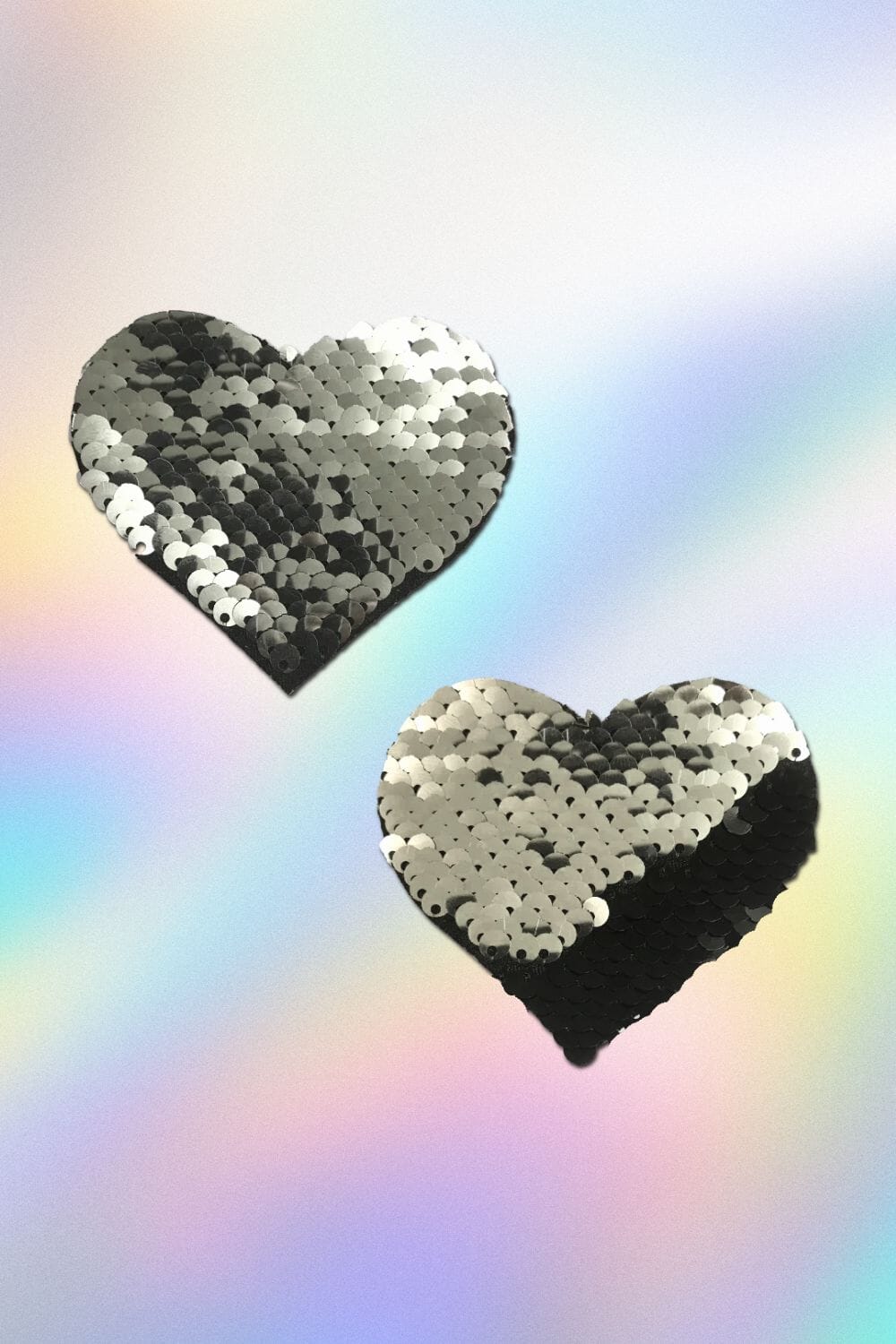 Silver & Black Color Changing Flip Sequin Heart Nipple Pasties Pasties PASTEASE 