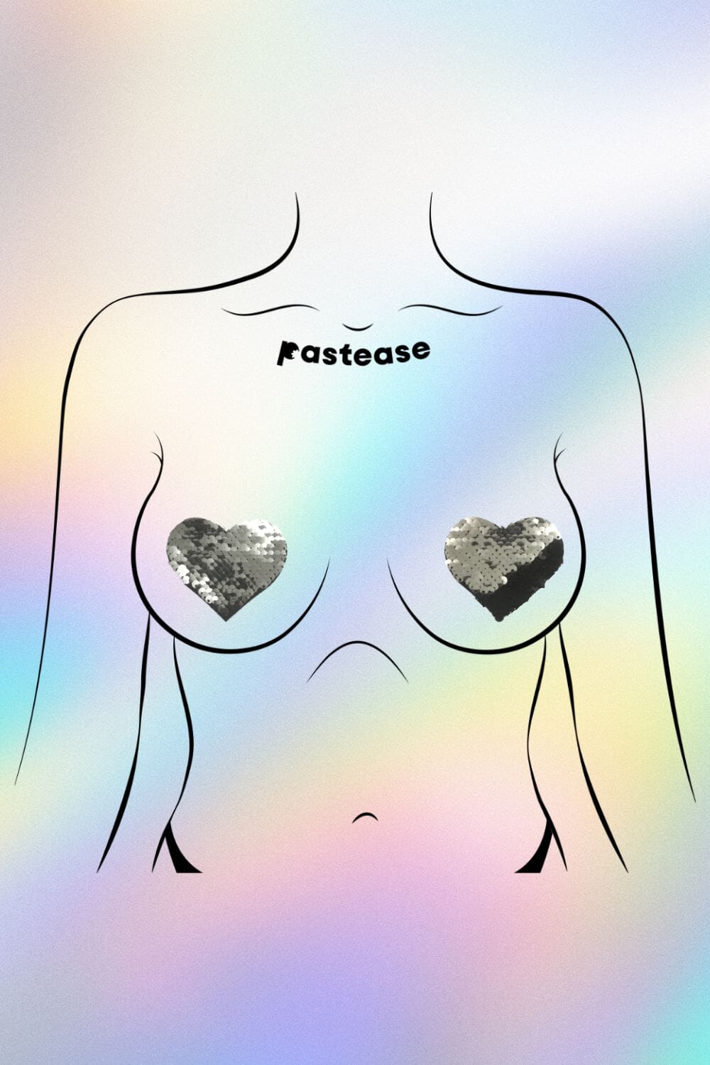 Silver & Black Color Changing Flip Sequin Heart Nipple Pasties Pasties PASTEASE 