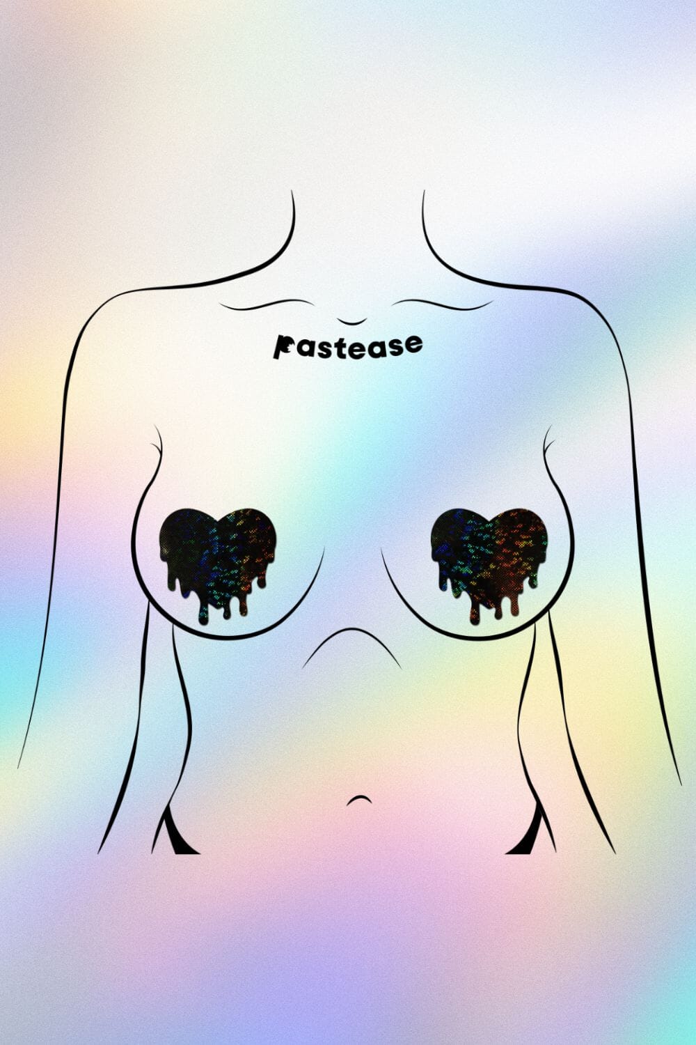 Holographic Black Melty Heart Nipple Pasties by Pastease® Pasties PASTEASE 