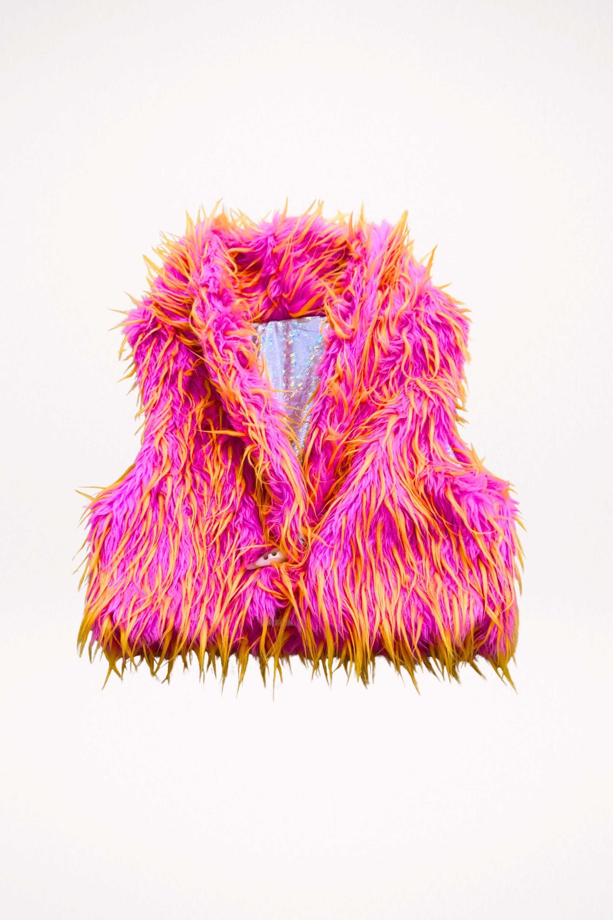 Reversible Multi-Color Ladies Fur Vest with Holographic Lining