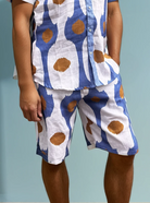 Blue linen men’s shorts styled as matching set by Sea Dragon Studio