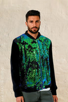 Sequin & Velvet Bomber Jacket Mens Tops SEA DRAGON STUDIO Matte Black to Peacock XSMALL 