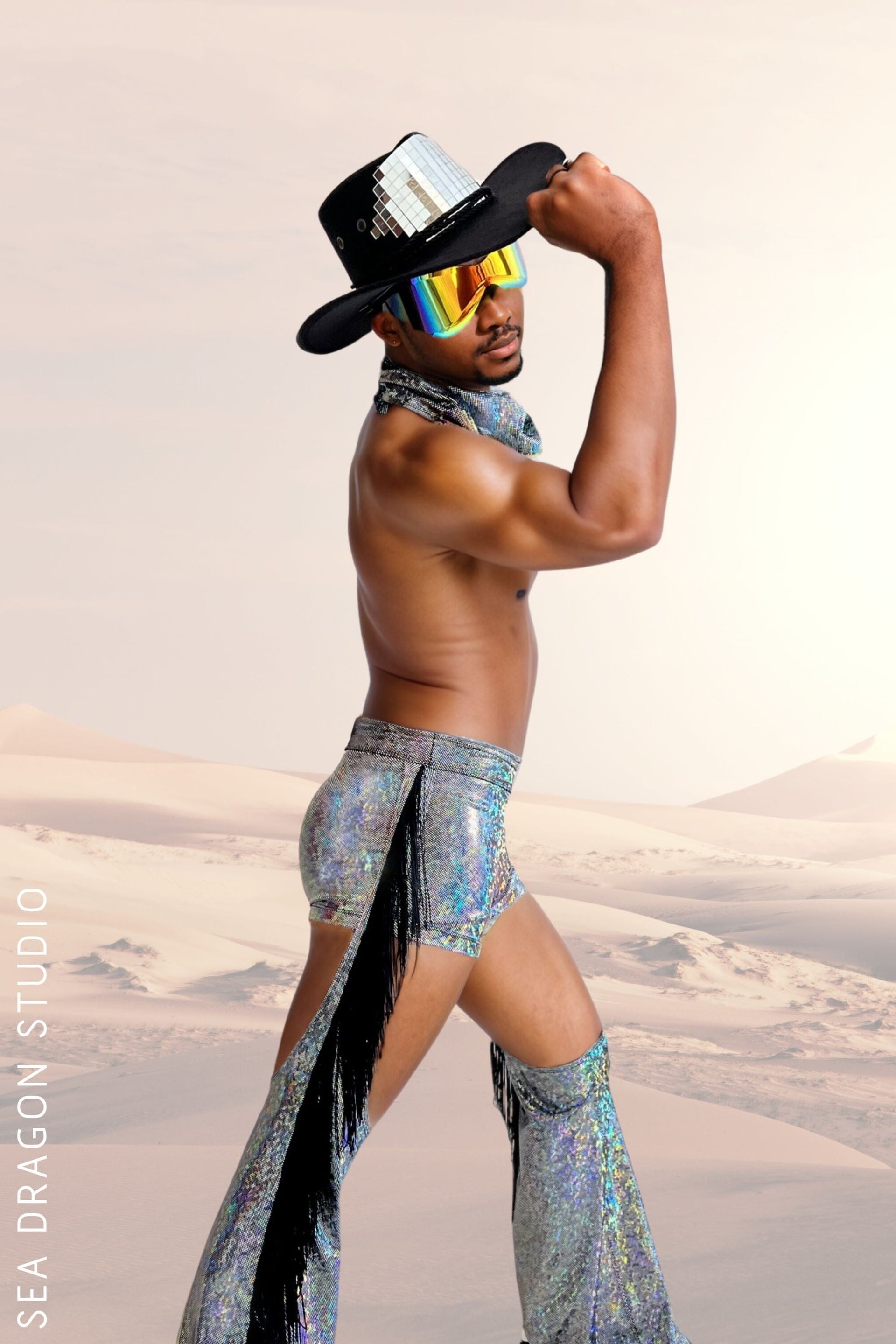 mens rave gear Mens Holographic Chaps