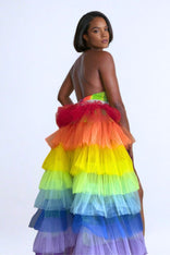 Sea Dragon Studio Rainbow Revelry Tulle Bustle Skirt womens festival shorts — rave and pride wear, worn at festival.