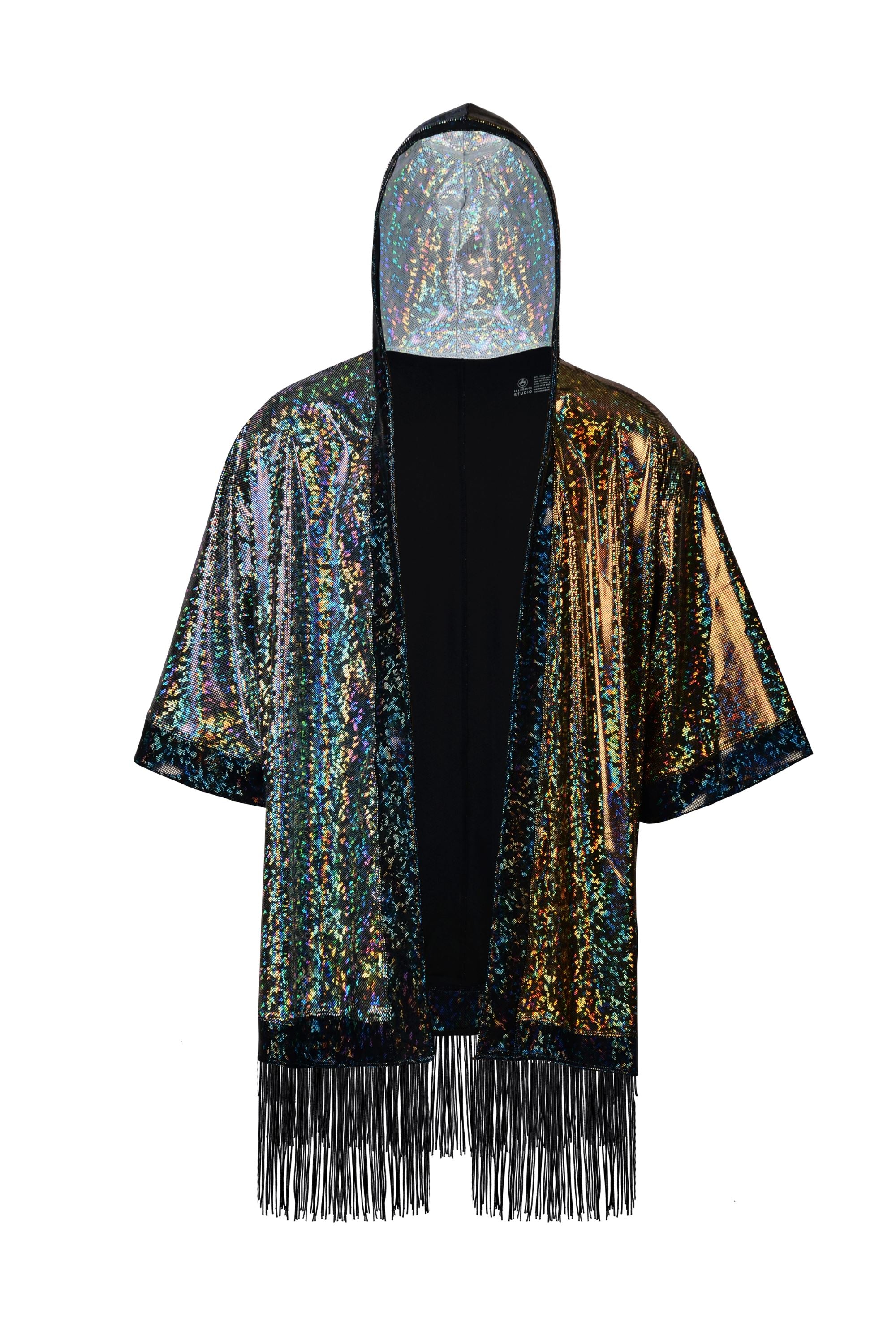 Holographic Hooded Kimono with Fringe | 13 Colors Mens Tops SEA DRAGON STUDIO