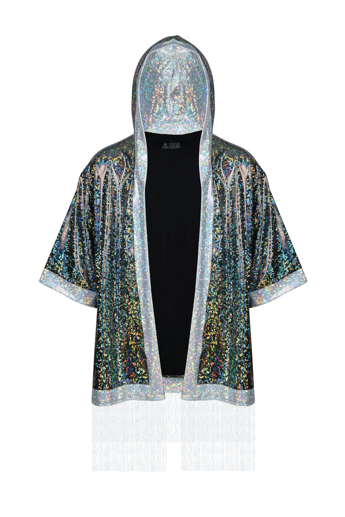 Holographic Hooded Kimono with Fringe | 13 Colors Mens Tops SEA DRAGON STUDIO 