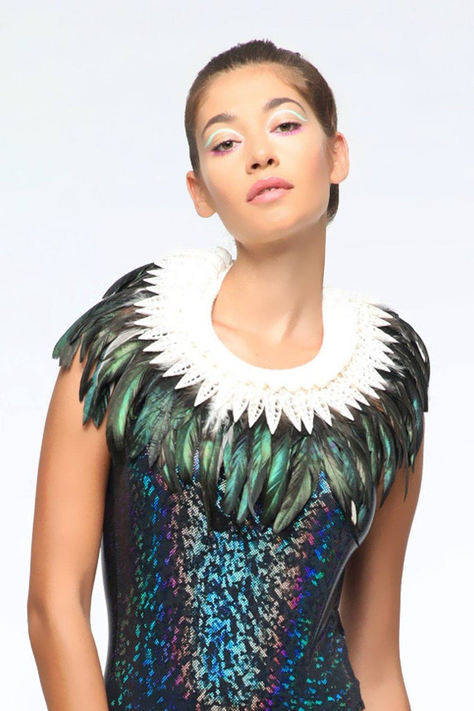 Iridescent-Black Feather Collar Accessories Other SEA DRAGON STUDIO 