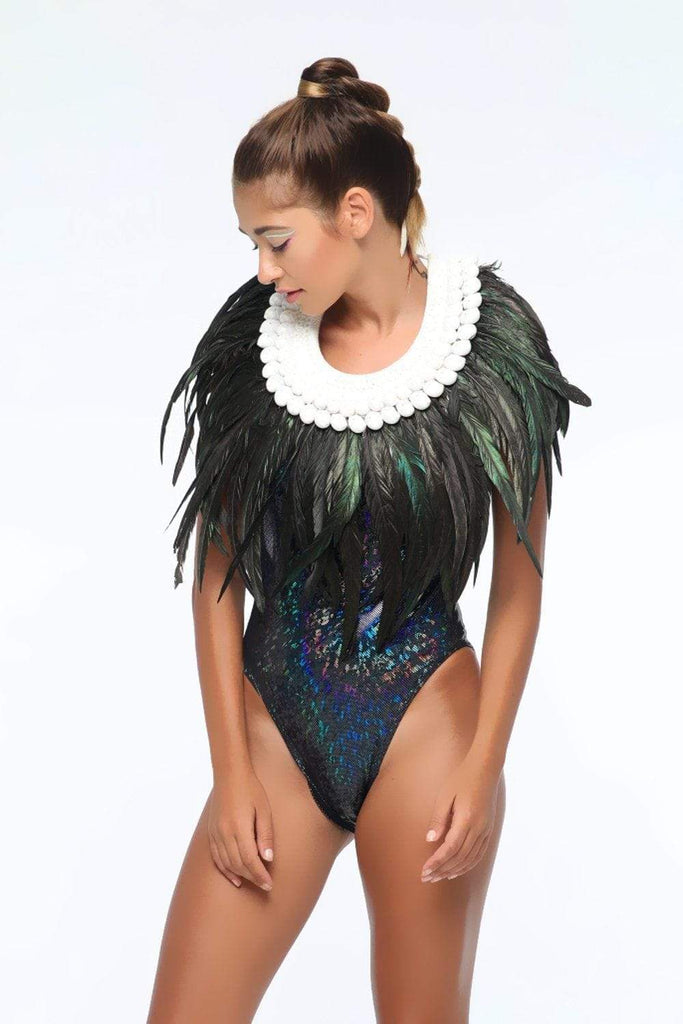 Iridescent Long Black Feather Collar - Accessories Other