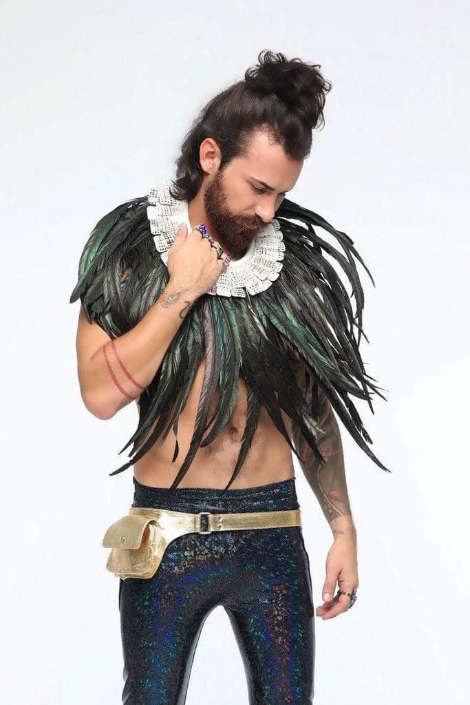 Mens Deluxe Iridescent-Black Extra-Long Feather Collar Accessories Other SEA DRAGON STUDIO 