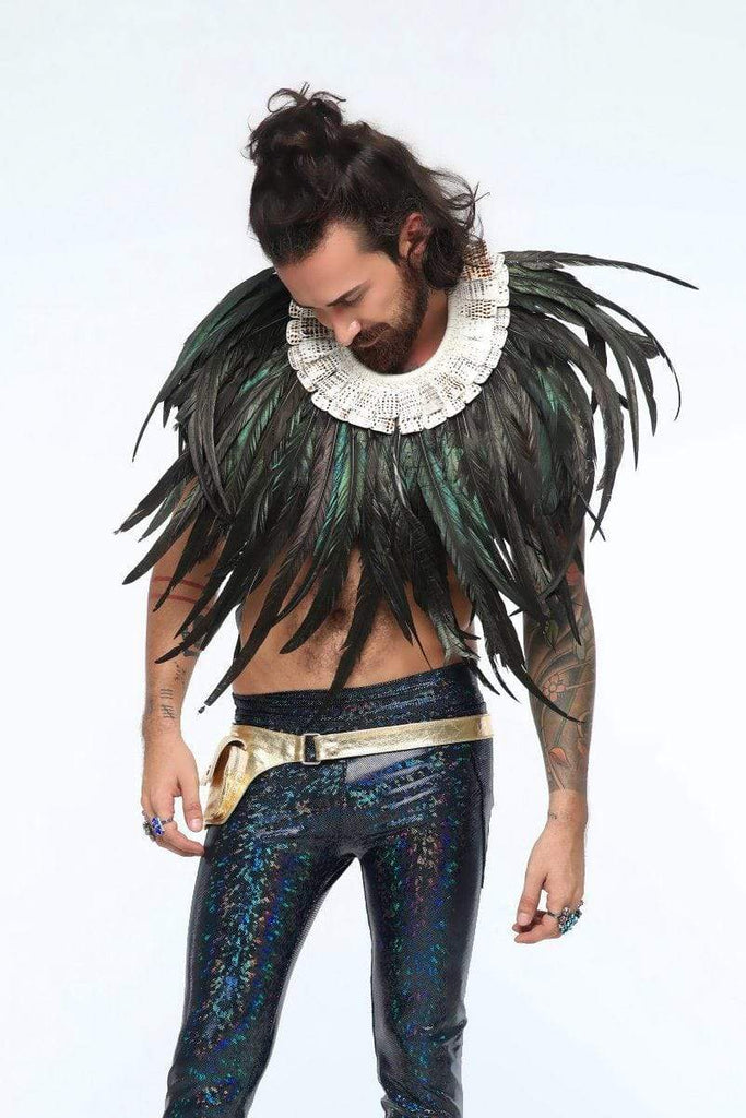 Mens Deluxe Iridescent-Black Extra-Long Feather Collar Accessories Other SEA DRAGON STUDIO 