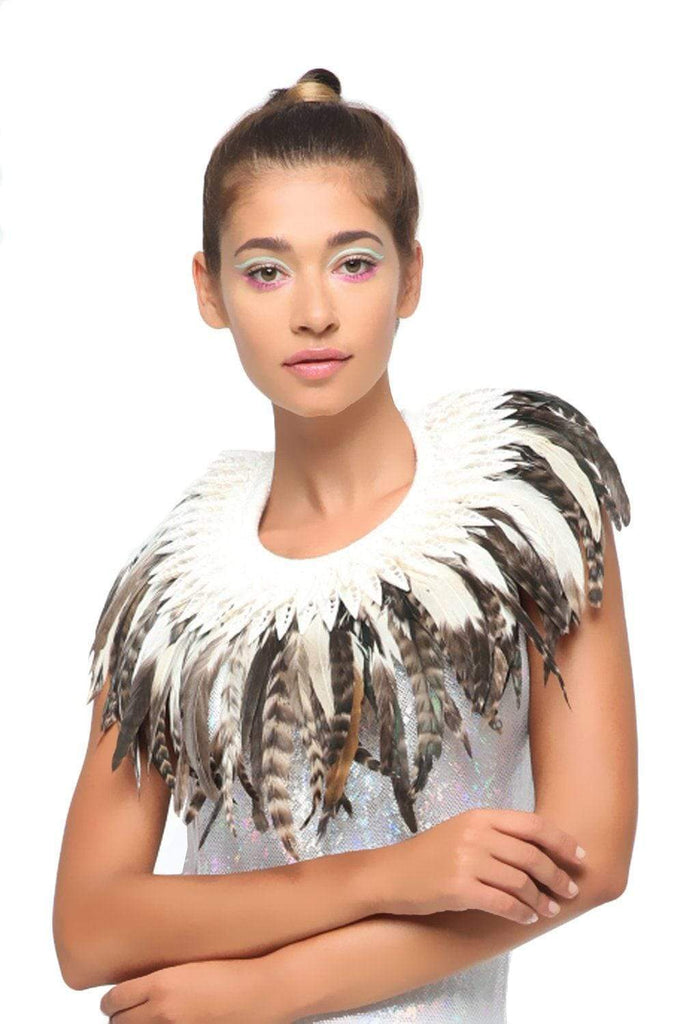Earth Tone Feather Collar - Festival & Rave Clothing Accessories From Sea Dragon Studio