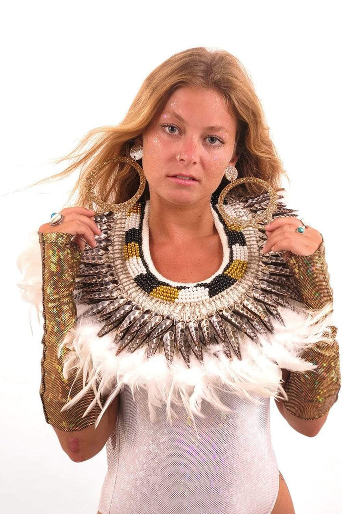 Bejeweled White Feather Collar Accessories Other SEA DRAGON STUDIO 