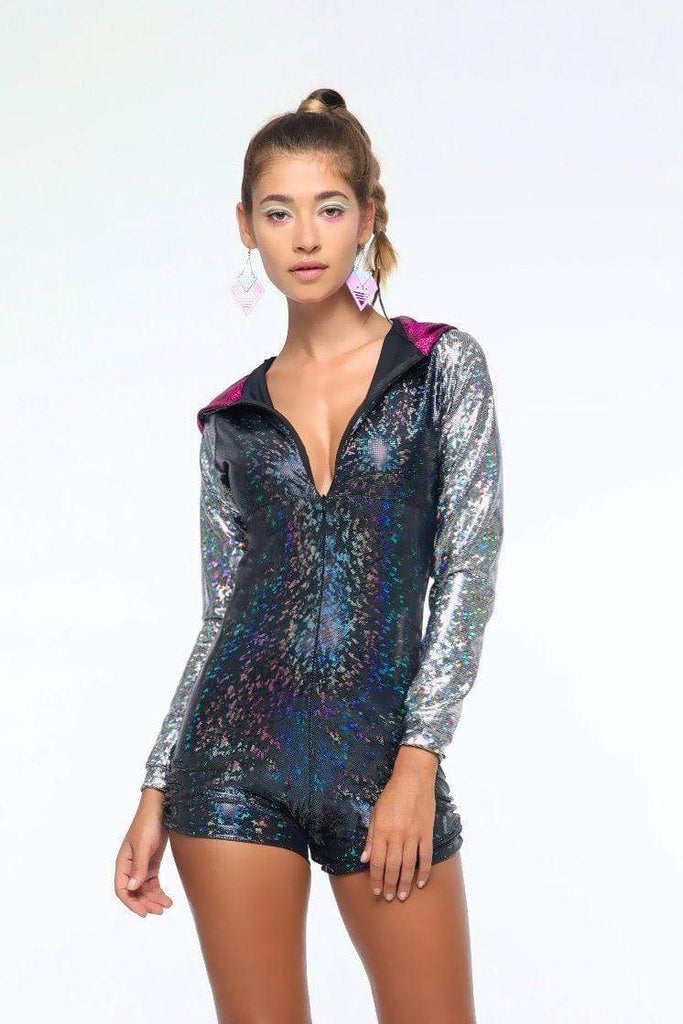 Holographic Zip-Front Playsuit | 13 Colors - Womens Jumpsuits