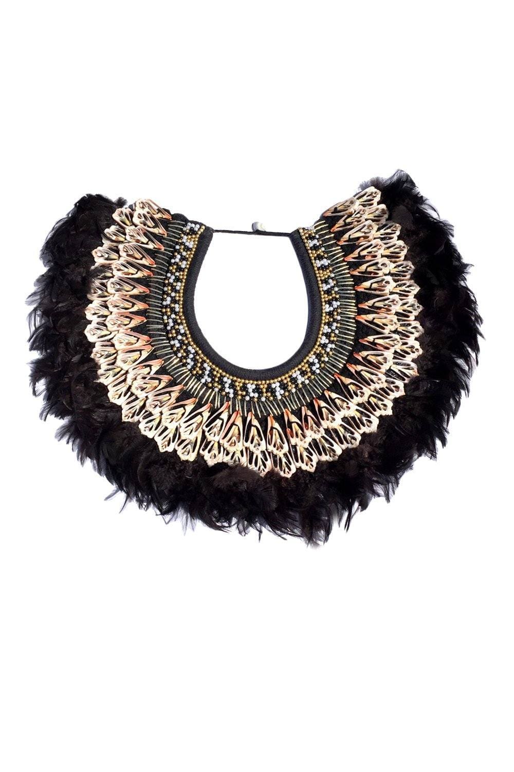 Bejeweled Black Feather Collar
