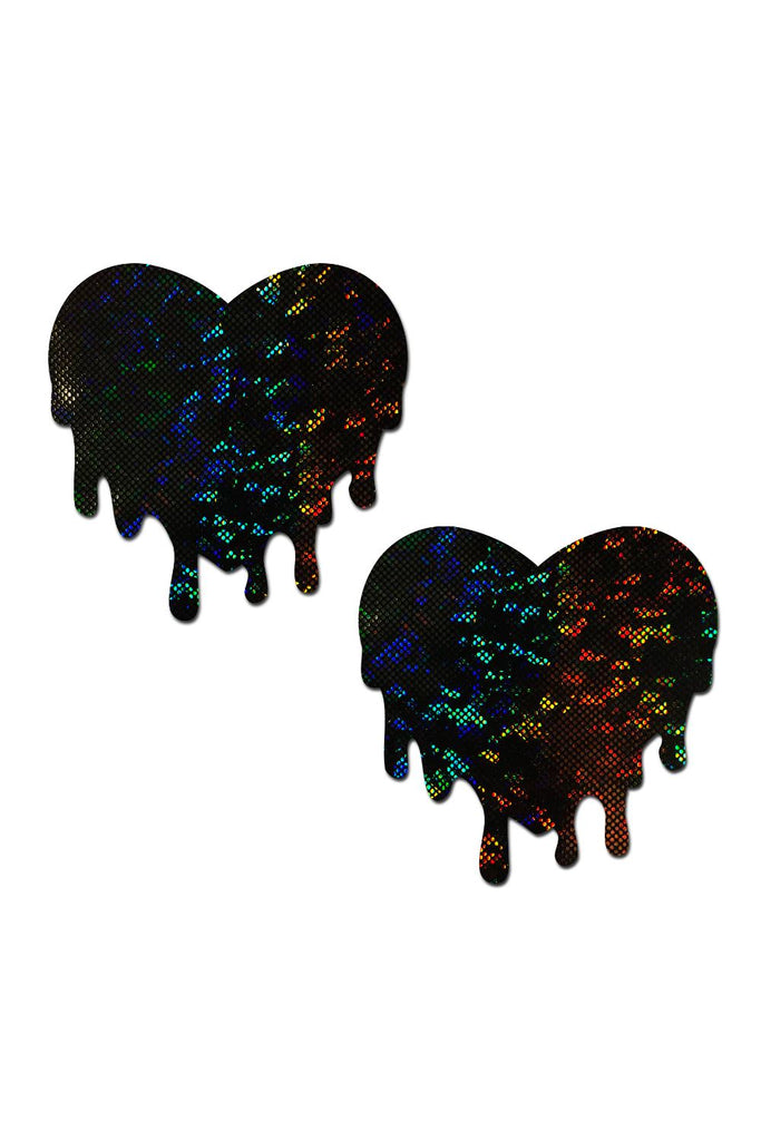Holographic Black Melty Heart Nipple Pasties Pasties PASTEASE 