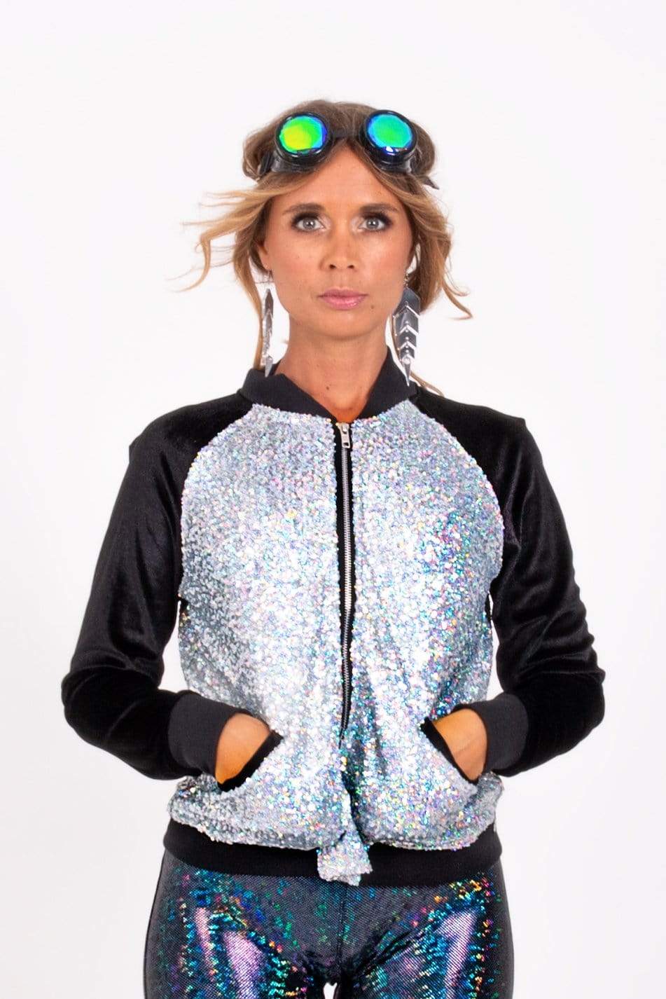 Holographic Sequin and Velvet Bomber Jacket Festival Clothing Sea Dragon Studio