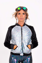 Holo Silver Sequin Bomber Jacket Womens Tops SEA DRAGON STUDIO 