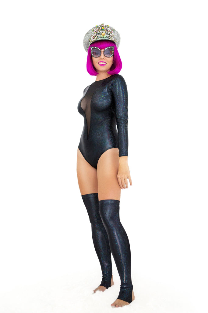 Holographic Mesh-Front Long Sleeve Bodysuit | 13 Colors Womens Bodysuits SEA DRAGON STUDIO 