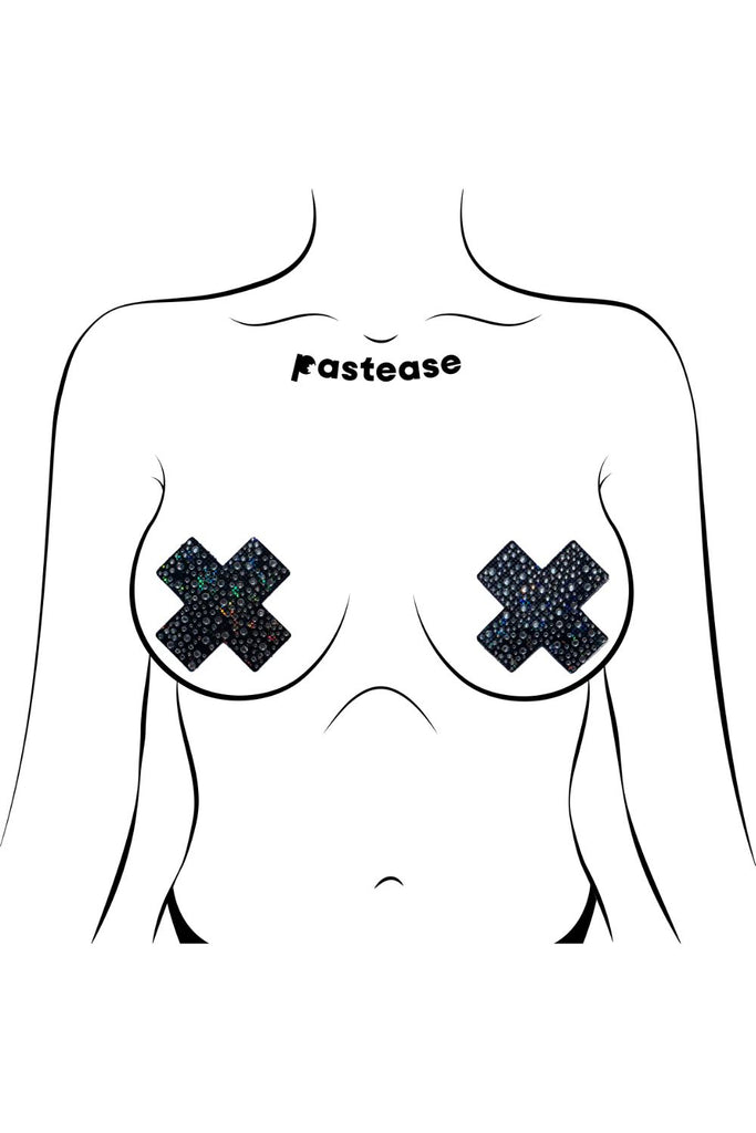 Crystal Jewel Black Cross Nipple Pasties Pasties PASTEASE 