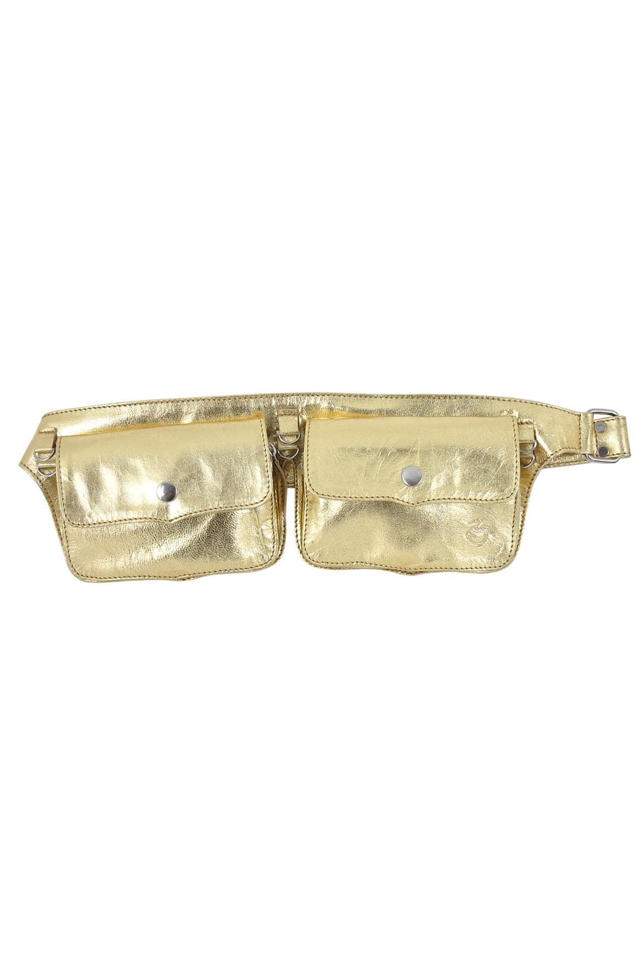 Metallic Gold Double Pocket Leather Festival Belt Leather SEA DRAGON STUDIO 