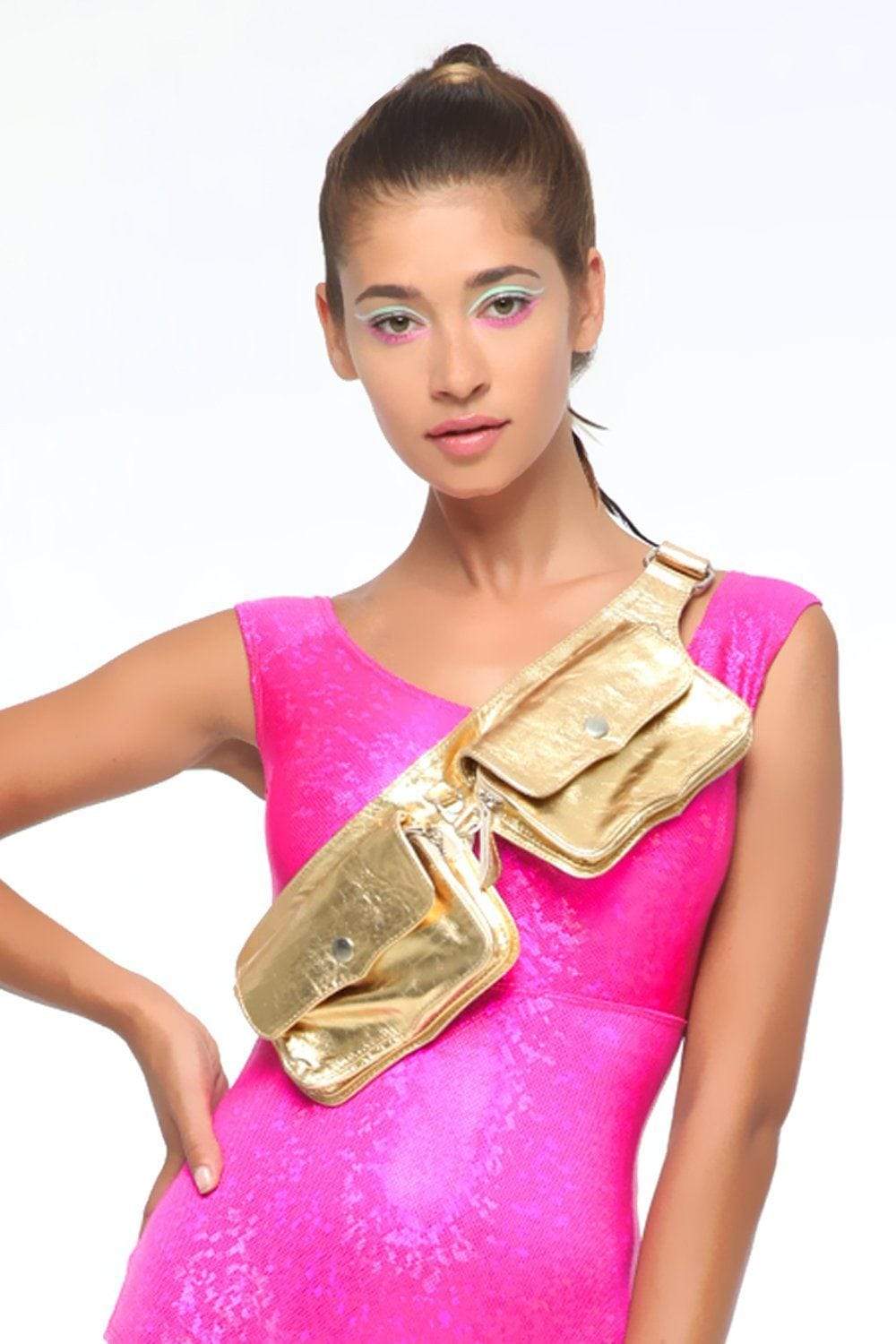Metallic Gold Double Pocket Leather Festival Belt Leather SEA DRAGON STUDIO 