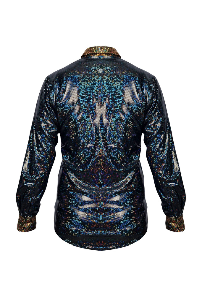 Holographic Long Sleeve Disco Tuxedo Shirt Mens Tops SEA DRAGON STUDIO 