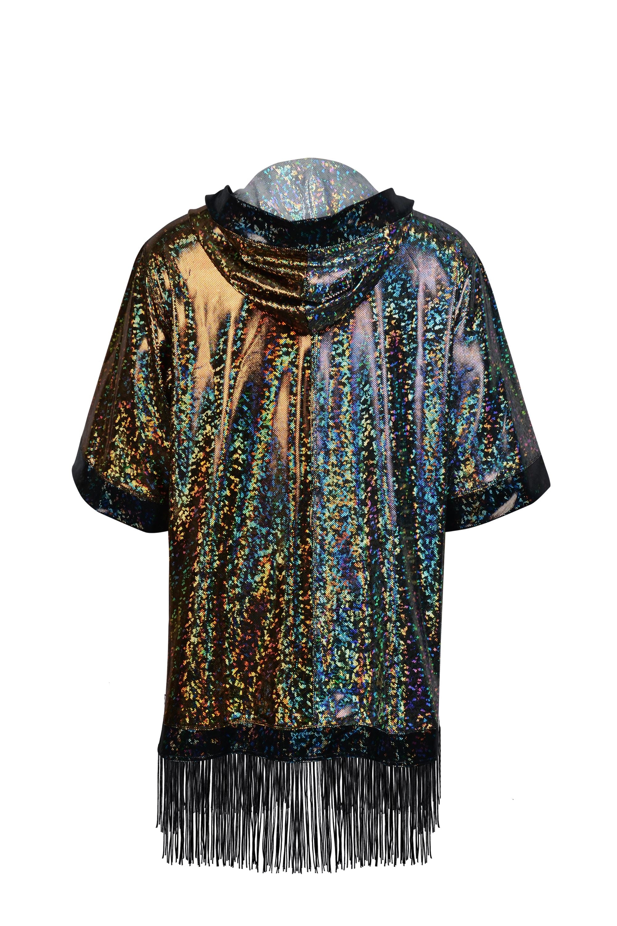 Holographic Hooded Kimono with Fringe | 13 Colors Mens Tops SEA DRAGON STUDIO
