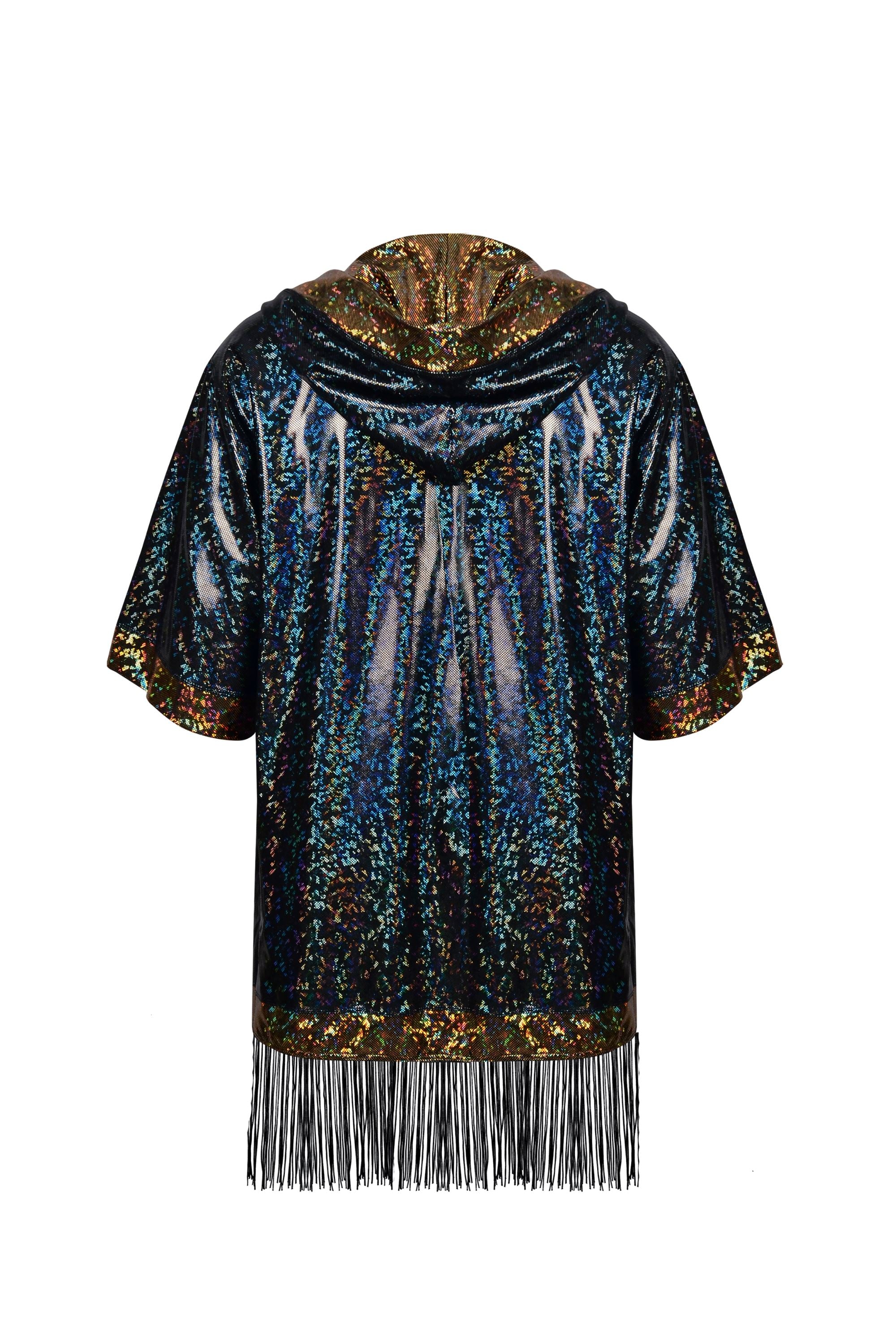 Holographic Hooded Kimono with Fringe | 13 Colors Mens Tops SEA DRAGON STUDIO