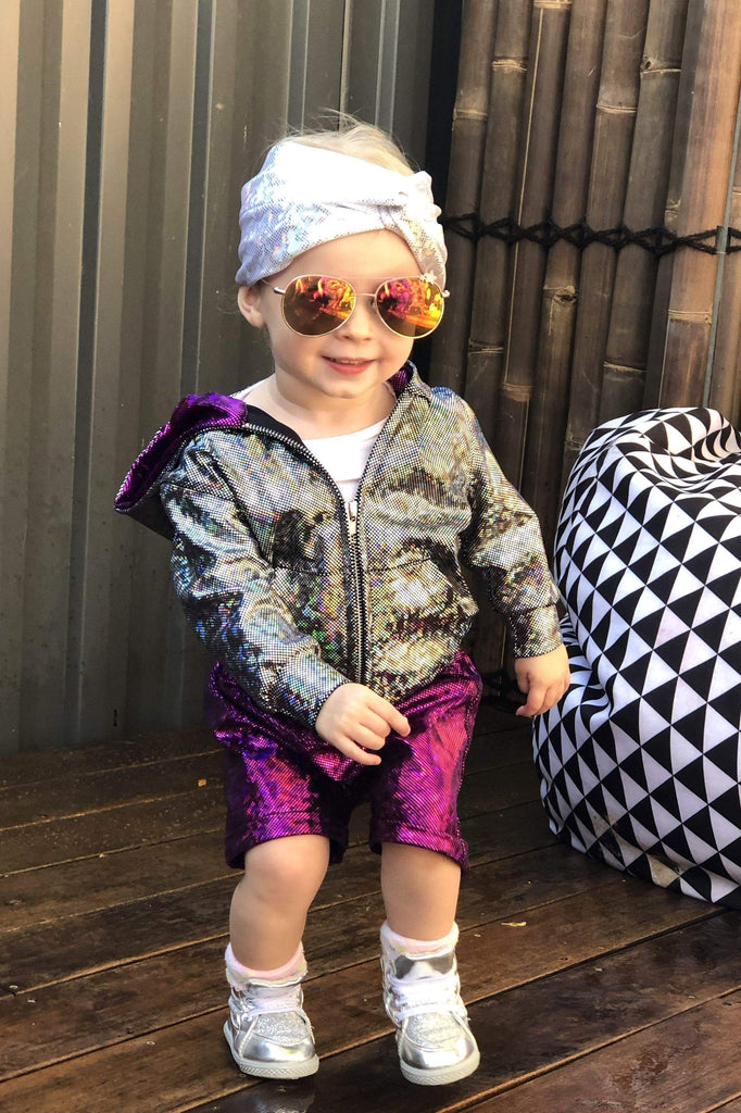 Kids Holographic Shorts - Kid's Bottoms From Sea Dragon Studio Festival & Rave Outfit Collection