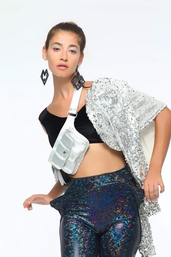 Holographic Double Pocket Leather Festival Belt Leather SEA DRAGON STUDIO 