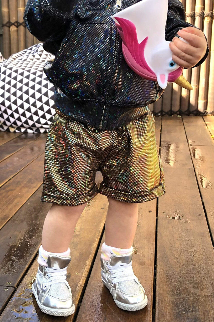 Kids Holographic Shorts - Kid's Bottoms From Sea Dragon Studio Festival & Rave Clothing Collection