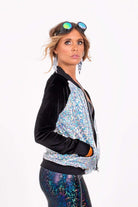 Holo Silver Sequin Bomber Jacket Womens Tops SEA DRAGON STUDIO 