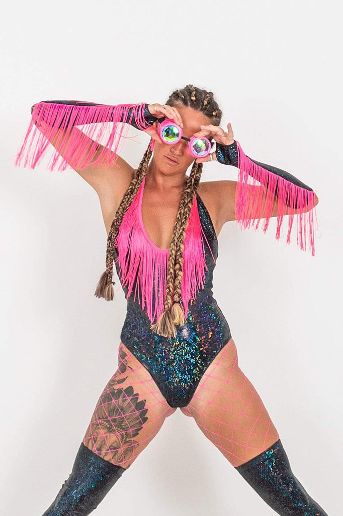 Neon Fringe Benefits Holographic Bodysuit | 13 Colors Womens Bodysuits SEA DRAGON STUDIO XSMALL Gold Rush 