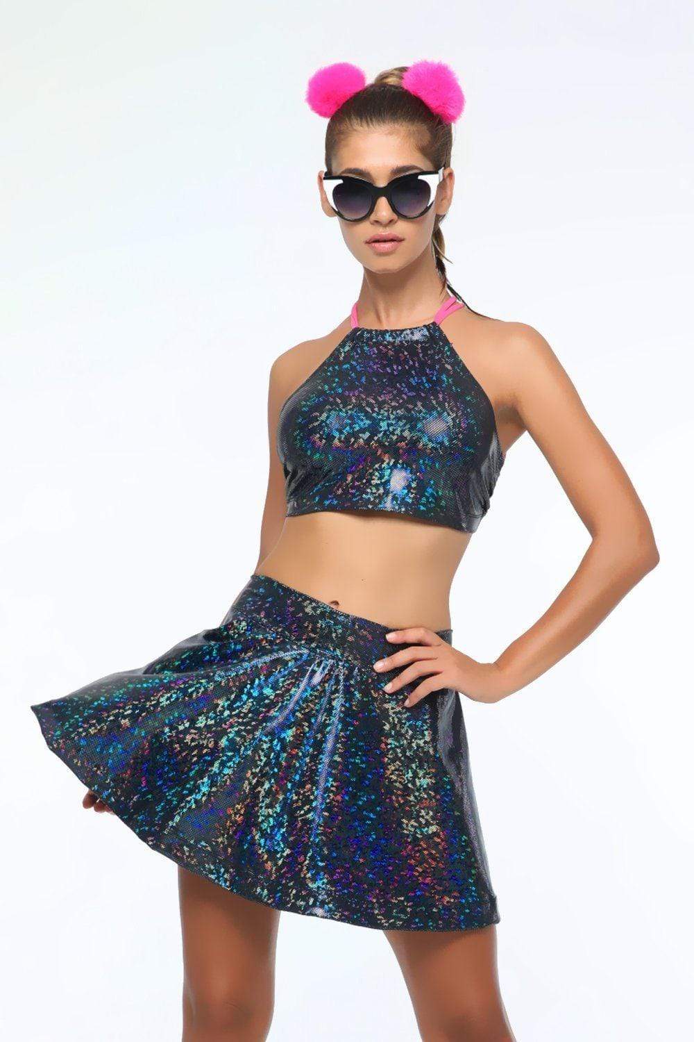 Holographic skirt and deals crop top