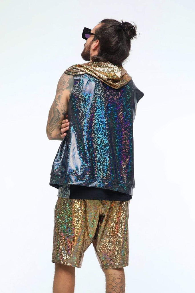 Mens Holographic Sleeveless Hoodie - Men's Top From Sea Dragon Studio Festival & Rave Outfit Collection