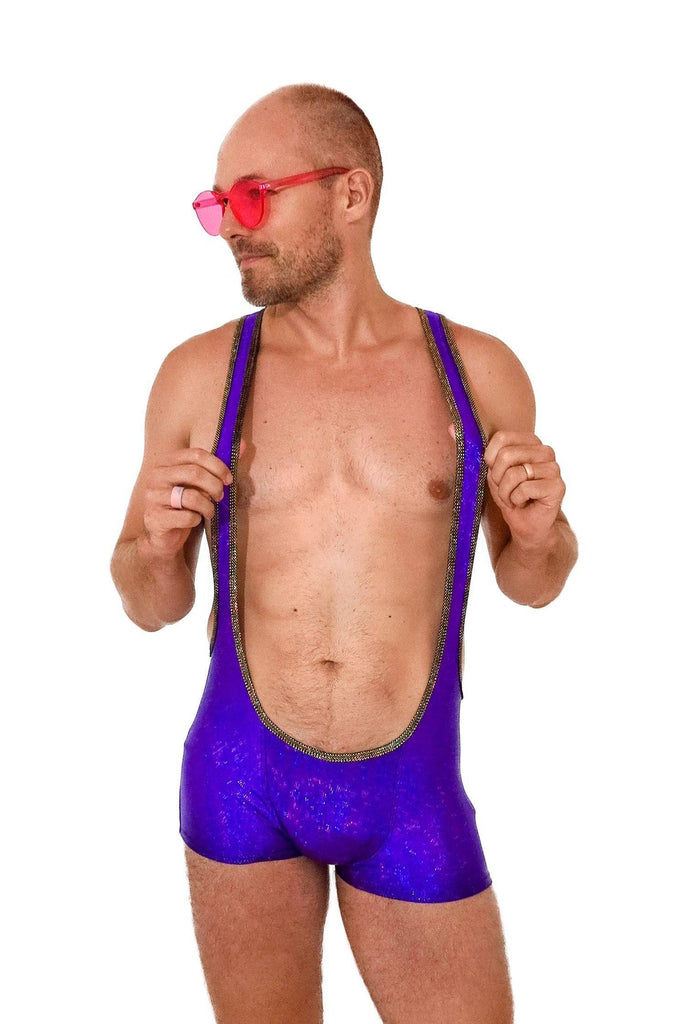 Holographic Mens Wrestling Suit - Mens Jumpsuits From Sea Dragon Studio Festival & Rave Clothing Collection