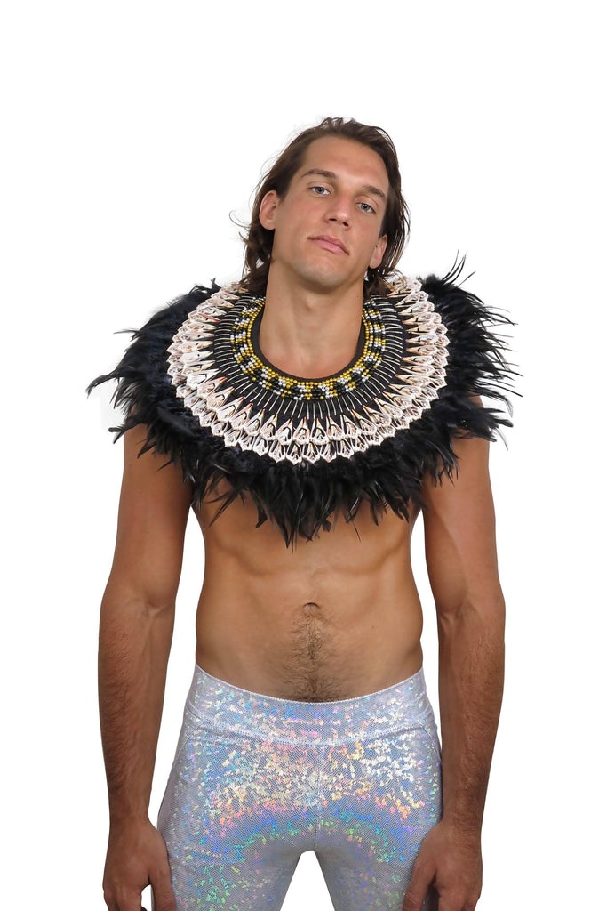 Bejeweled Black Feather Collar