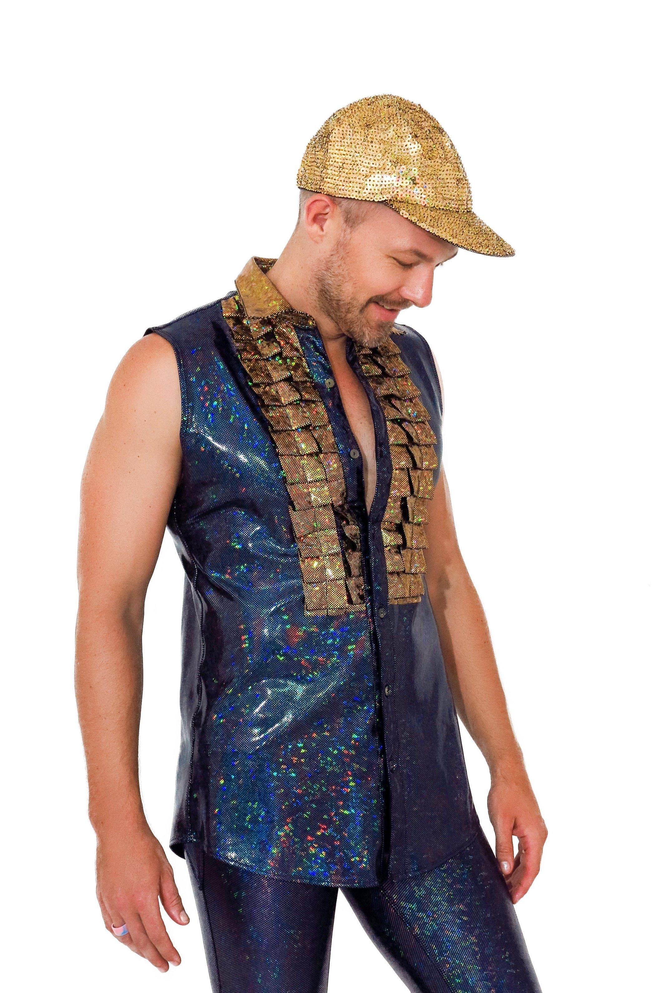 The Wedding Crasher Disco Tuxedo Shirt Mens Tops SEA DRAGON STUDIO XSMALL Midnight Inferno (Black) 