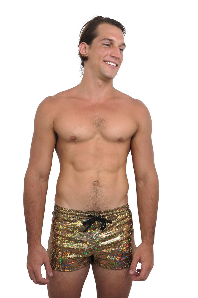 Mens Holo Retro Running Shorts - Holographic Mens Bottoms From Sea Dragon Studio Festival & Rave Clothing Collection
