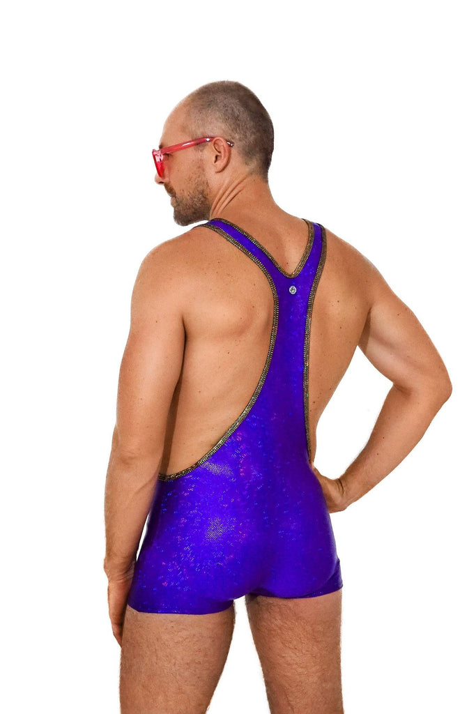 Holographic Mens Wrestling Suit - Mens Jumpsuits From Sea Dragon Studio Festival & Rave Outfit Collection