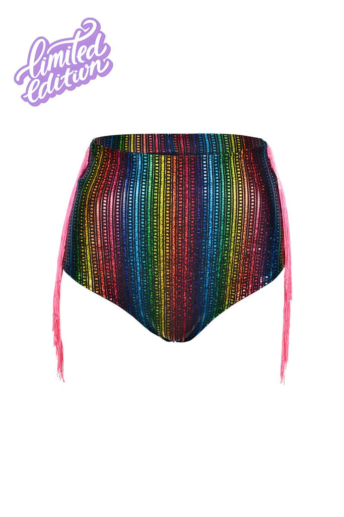 Taste The Rainbow Fringe Holographic Hot Pants - Limited Edition Womens Bottoms SEA DRAGON STUDIO 