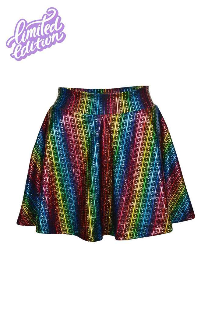 Taste The Rainbow Holographic Skater Miniskirt - Limited Edition Womens Bottoms SEA DRAGON STUDIO 